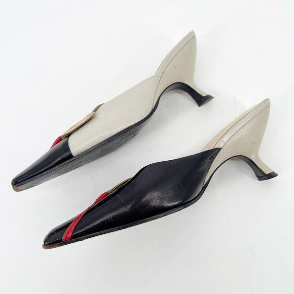 Miu Miu Vintage Retro Gray Black Tan Flower Detail Square Toe Mule Heel IT 36.5 - Picture 4 of 12